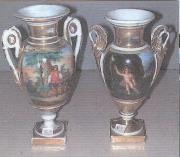 Altarvase, auf Schauseite Mann mit Blumenkorb