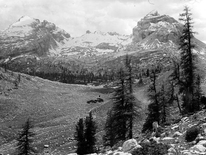 Monte Casale, Monte Castello ed il Monte Cavallo con l'alpe Gran Fanes dal Passo Limo (esercitazione militare con le armi 1908)