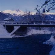 Blick auf Schleinitz, Brücke, Sonnenuntergang