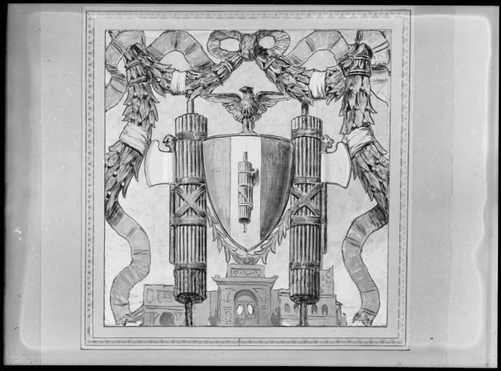 Objektaufnahme. Wappen mit Liktorenbündeln