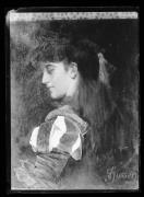 Riproduzione. Ritratto dipinto di una donna, firma 